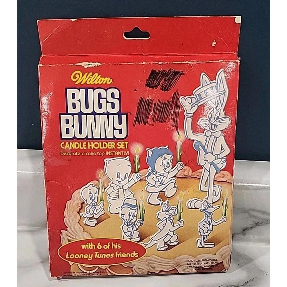 7 Piece Vintage 1979 Wilton Bugs Bunny Candle Holder Set NOS Original Box